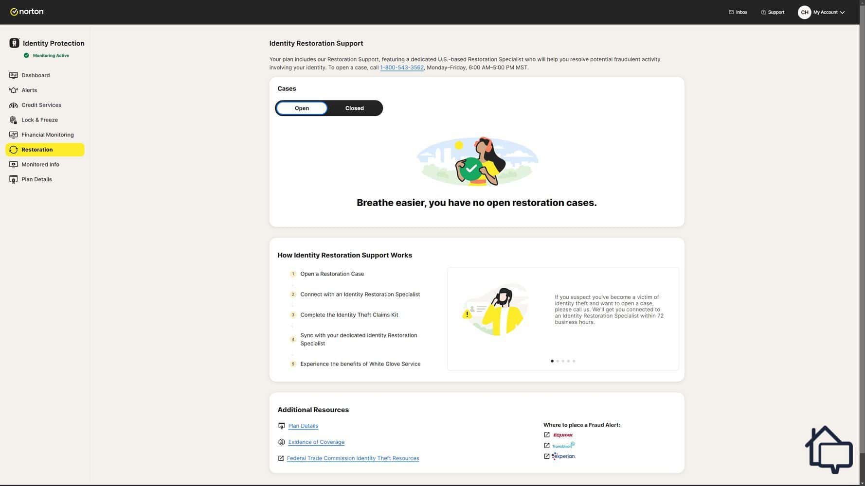LifeLock gave us an entire dedicated page to submit and track any identity theft incidents.